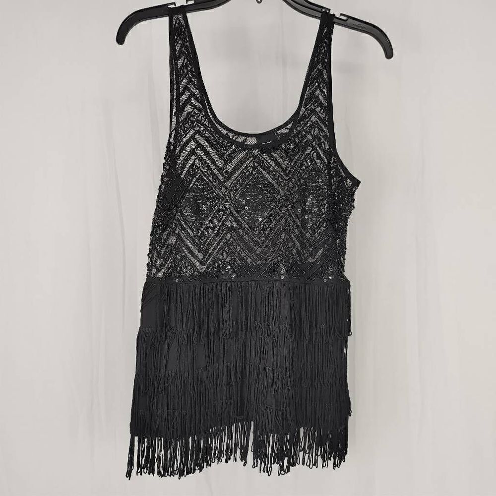 ASOS Women's Size US 10 Black Beaded Cropped Tassel Tank Festival.
Armpit to arm